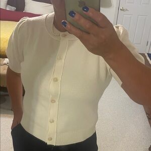 Paris Hilton Cream Short-Sleeve Button-Front Top